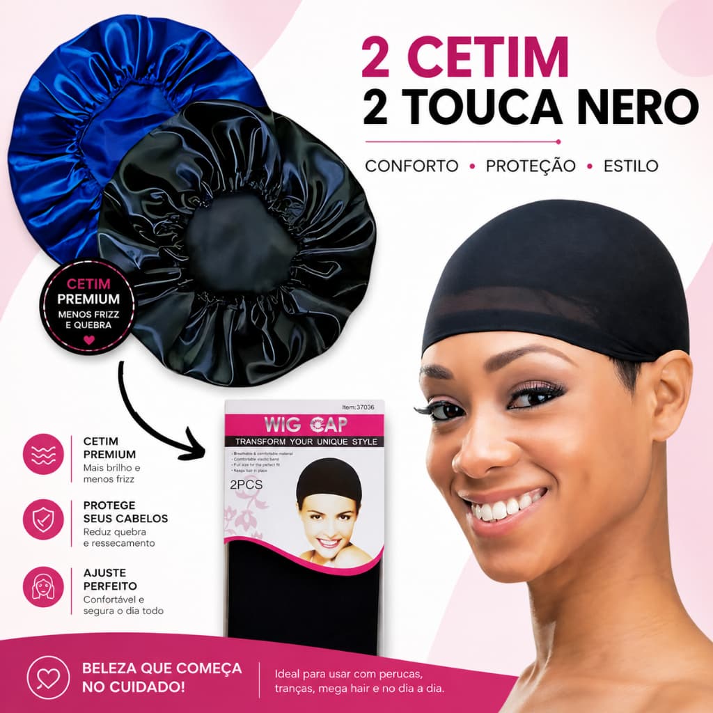 Kit 2 Toucas de nero + 2 Touca de cetim Antifrizz Day After