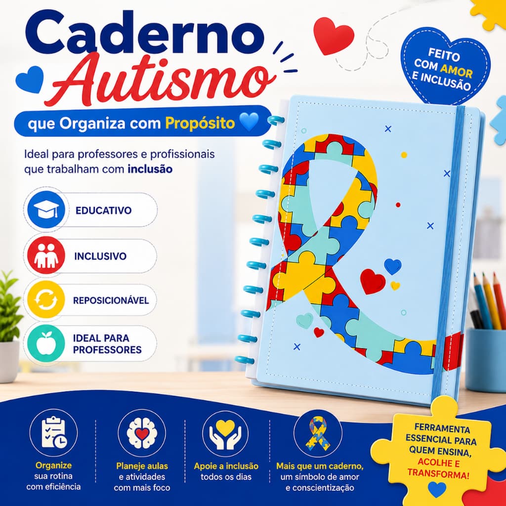 Caderno Inteligente Autismo Amor 💙 Capa Dura | Organizador Inteligente | Educativo e Inclusivo