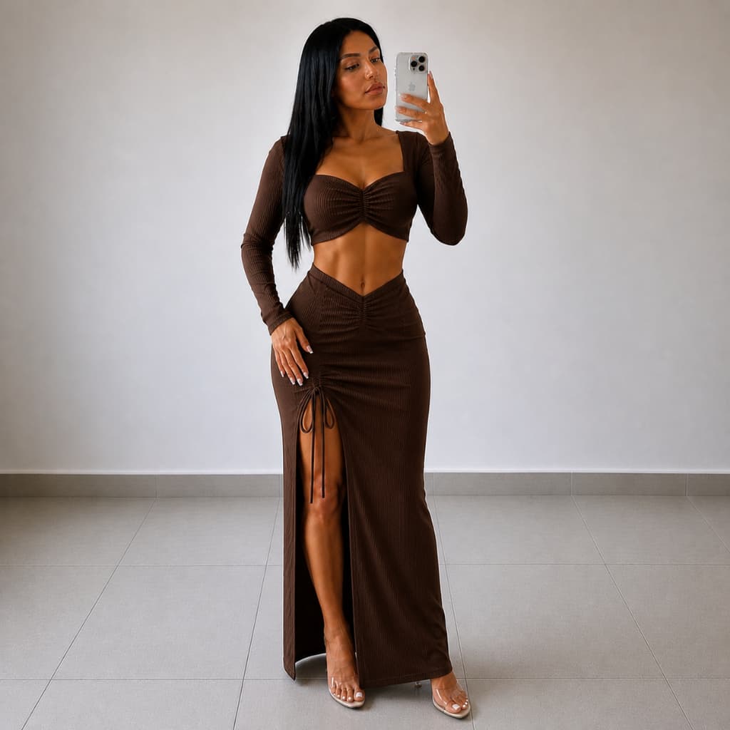 Conjunto Longo Manga Longa Com Fenda Com Detalhe Na Saia moda gringa 2025 ( ANTONIA )