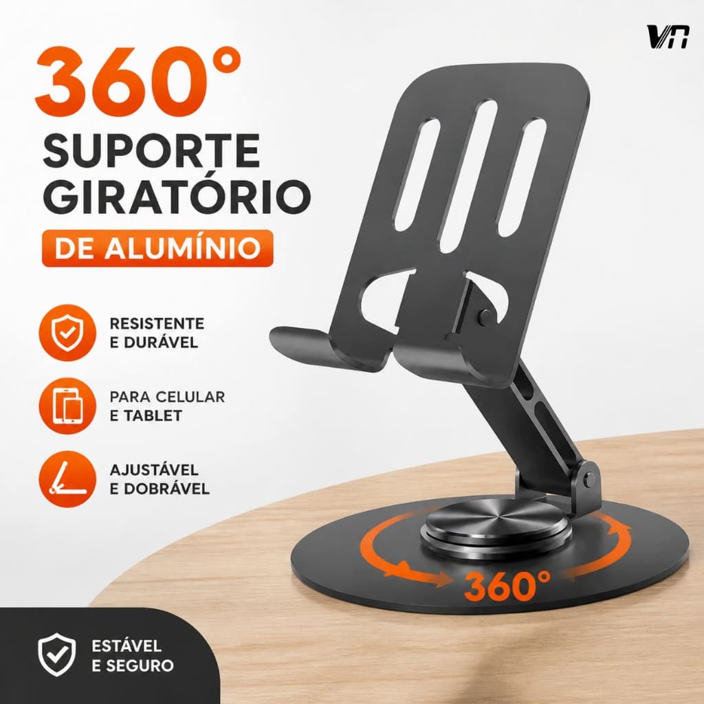 Suporte Universal 360° Giratório Alumínio Celular e Tablet Base Pesada Ajustável Dobrável C340