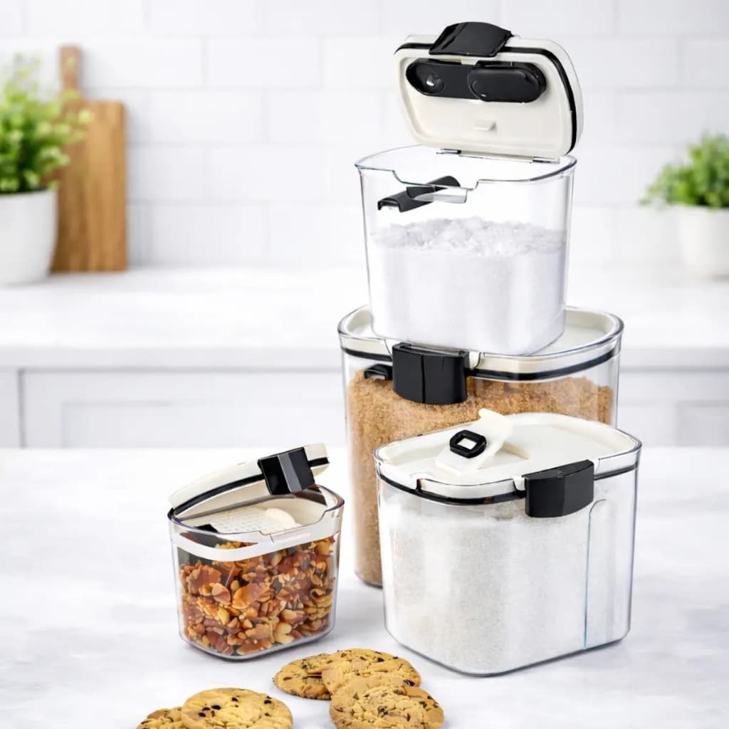 Kit 4 Potes Hermeticos Plastico Tampa Vedacao Hermetica Armazenamento Seguro Conservacao Alimentos