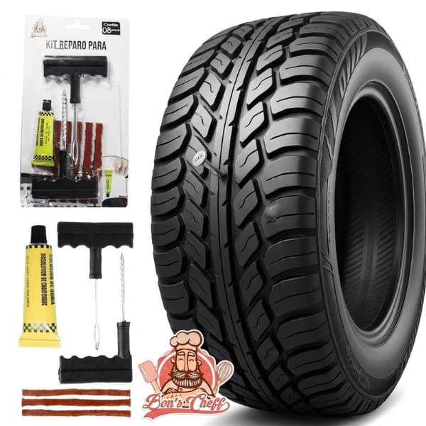 Kit de Reparo para Pneu de Carro e Moto: 8 Peças com Macarrão, Escareador e Cola – Conserto Rápido e Emergencial