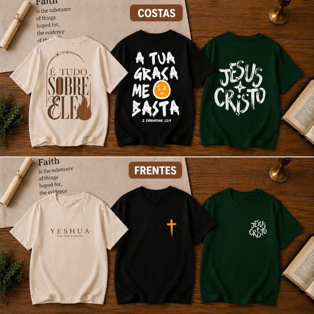 Kit 3 Camisetas Infantis Religiosas Estampas Cristãs Meninas Algodão Meninos Culto Missa Tua Graça