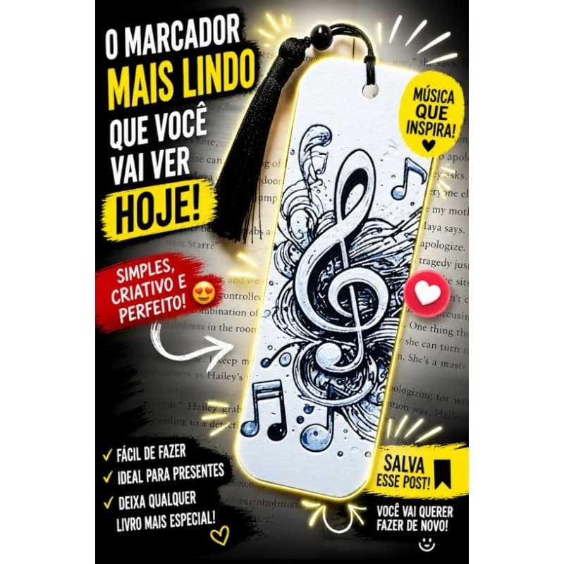 Marcador de Página Notas Musicais 3D Criativo Presente Leitura Livro