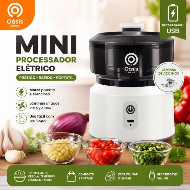 Mini Processador Triturador Mixer Elétrico Oasis OIH-2582 Recarregável USB