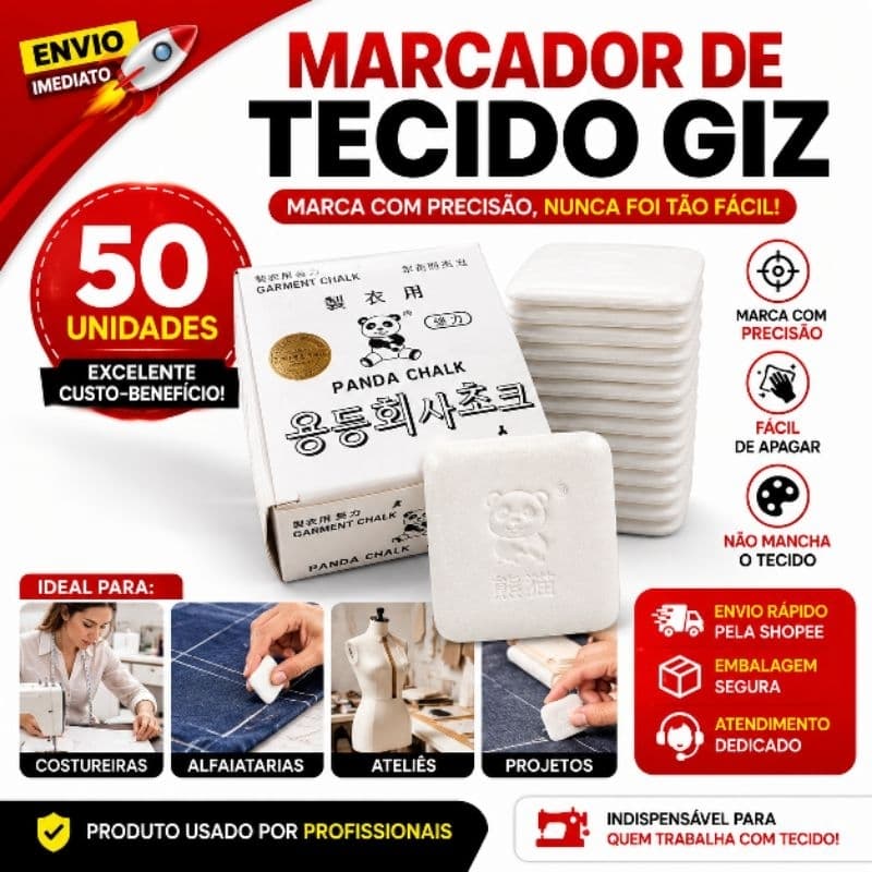 Giz Panda Branco Para Tecido Marcador Costura Apaga com Calor Alfaiataria