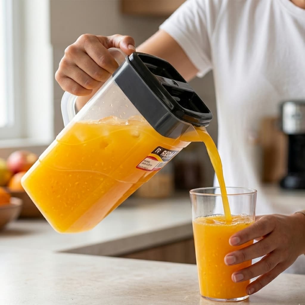 Kit Jarra De Plástico Suco Bebidas Garrafa Com Tampa Colorida Cabo Reforçado