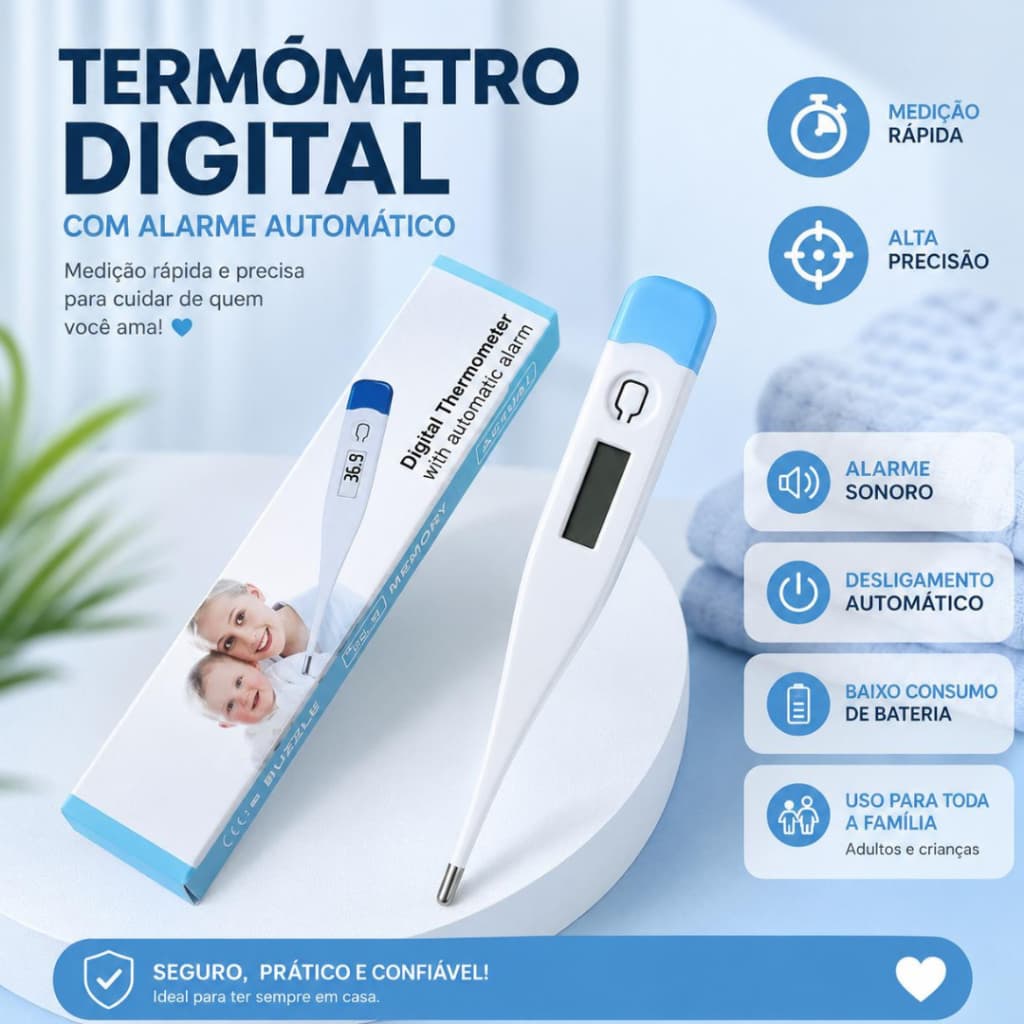Termômetro Digital Clinico LCD Medição rápida febre  Infantil e Adulto