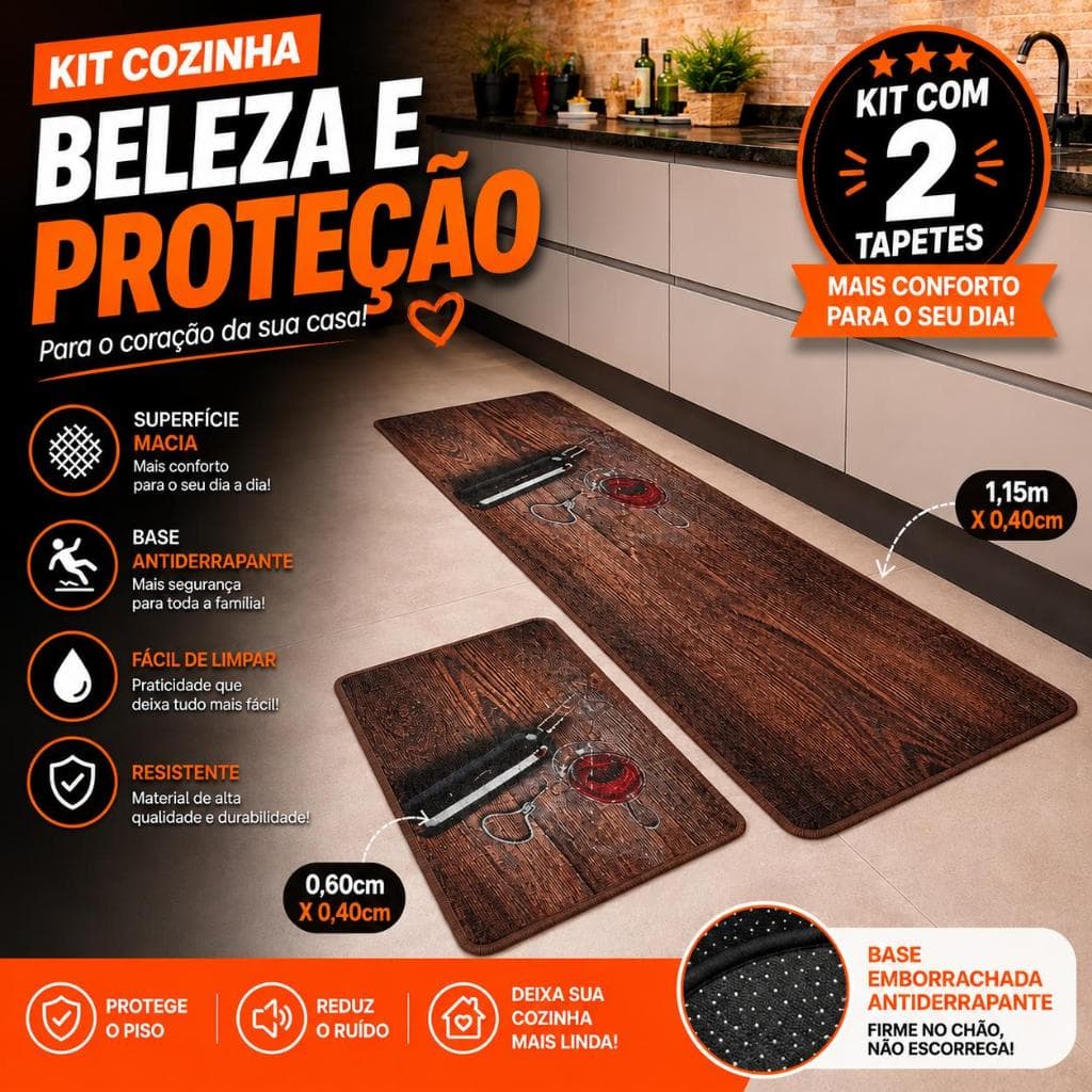 Kit 2 peças Tapete Cozinha Tecido Emborrachado Varias Estampas PROMOÇÃO