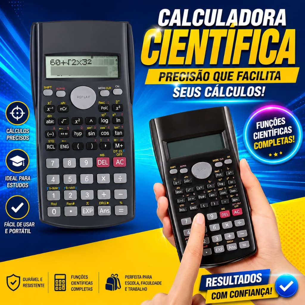 Calculadora Científica 240 Funções HS  para Estudante e Profissional Cor Preto Premium 12 Digitos