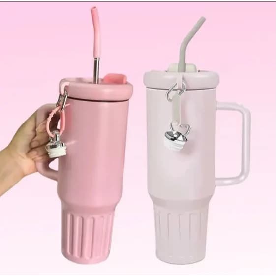 Copo Garrafa Premium Térmico com Canudo e Tampa Antivazamento 1,200ml Inox