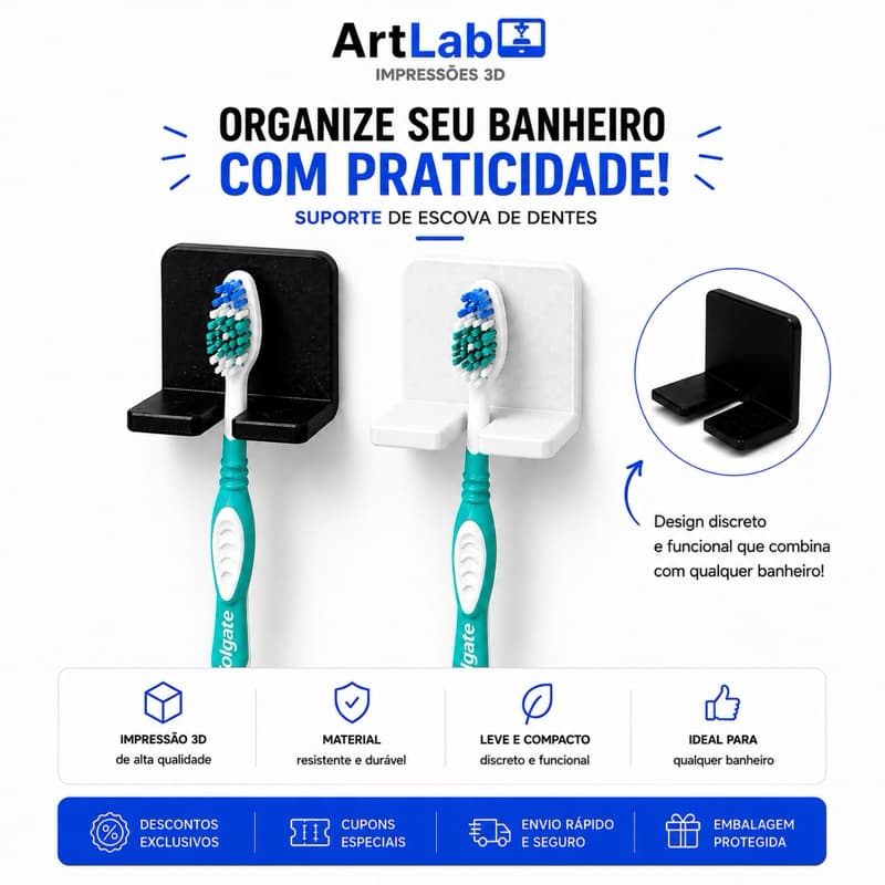 Suporte Expositor Multiuso para Escova de Dentes com fita dupla face para Banheiro e Utilidades
