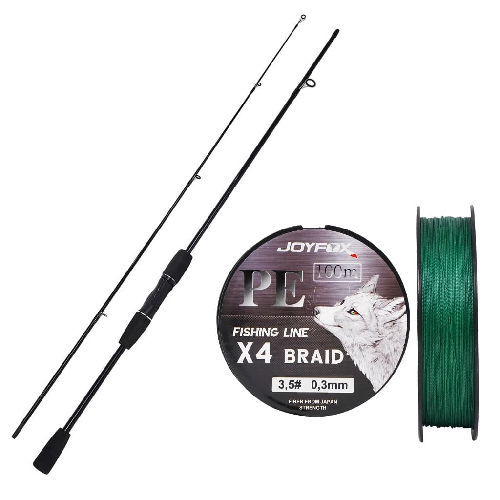 JOYFOX Kit Vara De Pesca Molinete Linha Multifilamento 1,65m +Linha de pesca 100mPE