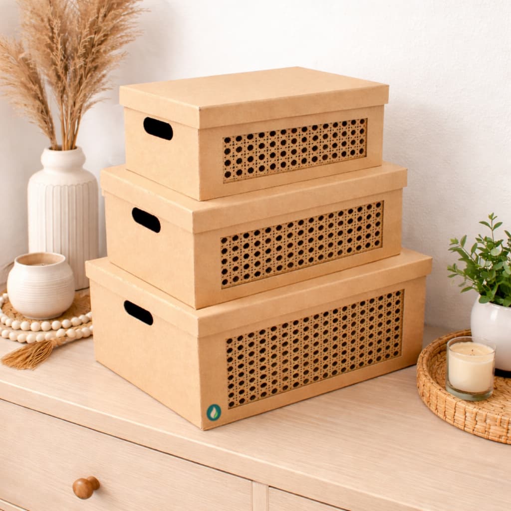 Caixa Organizadora MDF com Tampa Vazado Laser Estilo Palha Multiuso Guarda Roupa Closet Premium Box