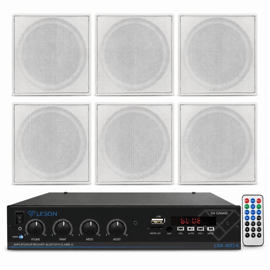 Kit 6 Caixas Som Embutir Teto Quad Amplificador 4ch Bt Grave
