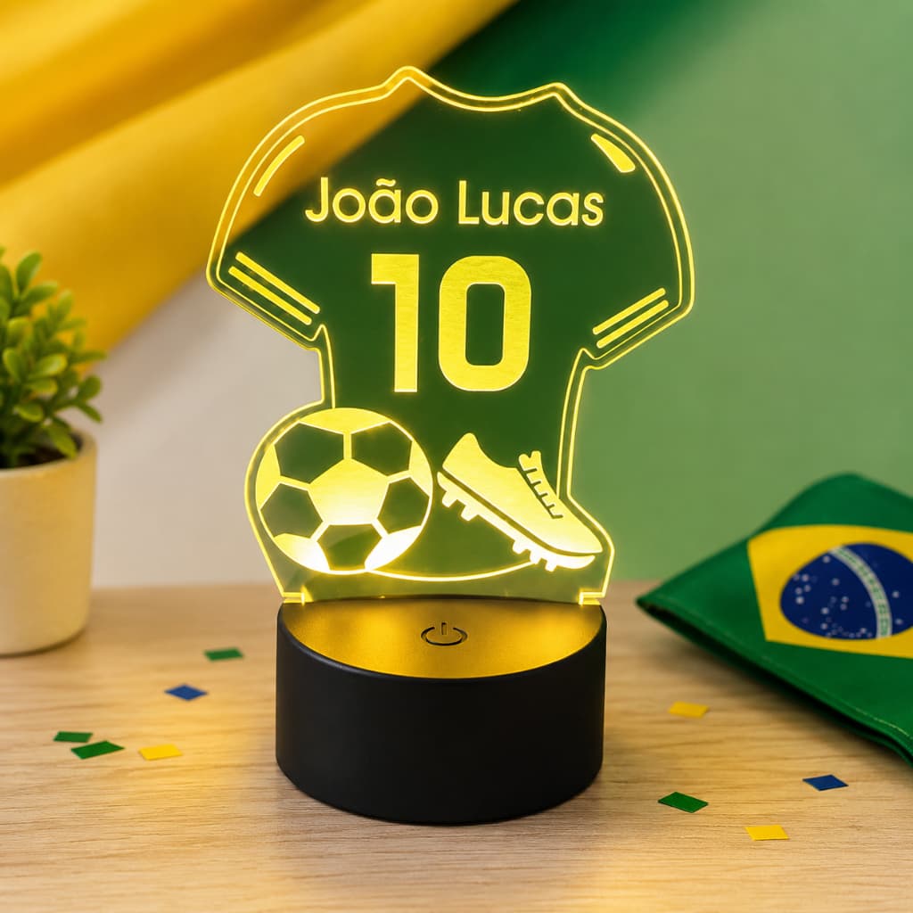 Luminária LED Futebol Personalizada com Nome e Número | Presente Copa e Criativo para Quem Ama Futebol