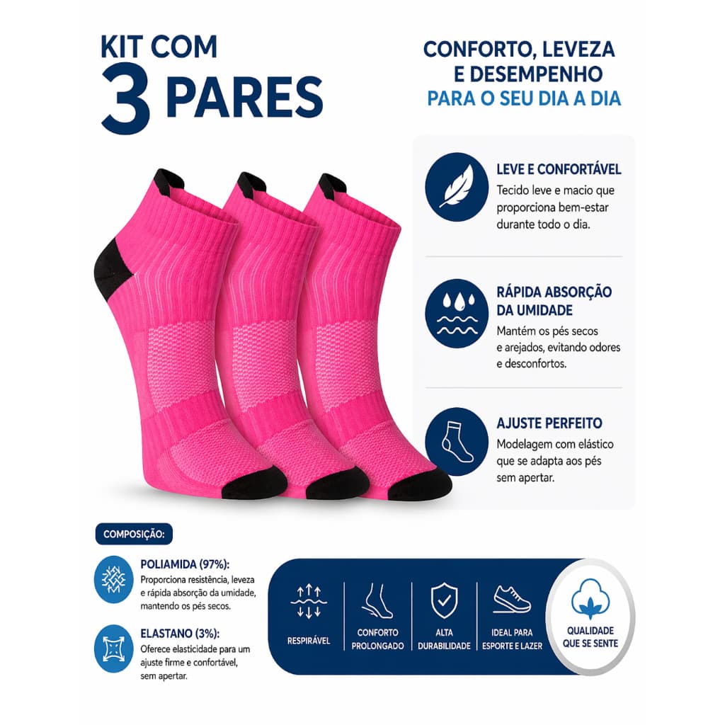 Kit 3 Meias Running Dry Fit Antibolha Conforto Corrida Premium Unissex