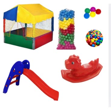 Diversão Garantida: Piscina 1x1 Infantil com Escorregador Baby, Gangorra Dino e 400 Bolinhas Coloridas
