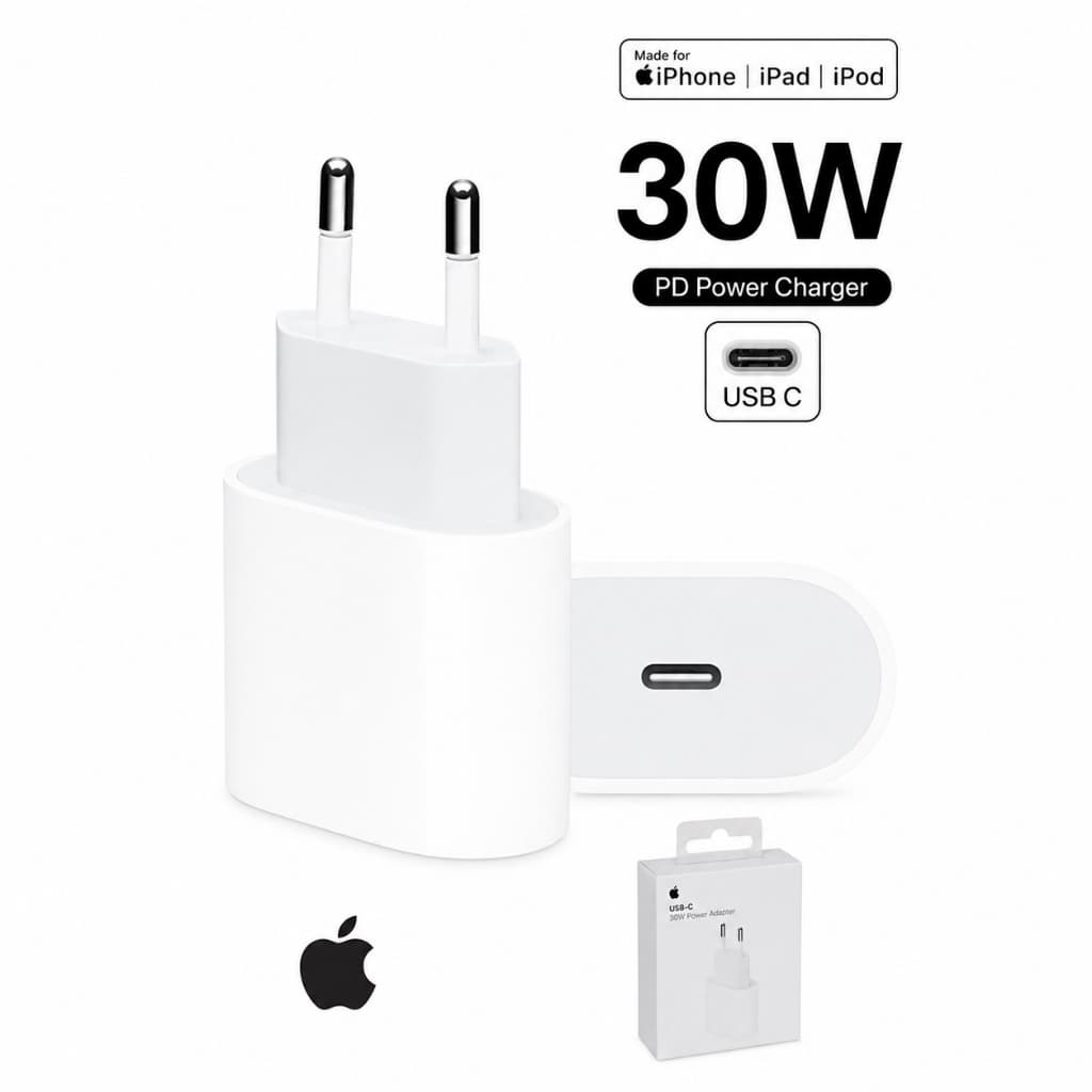 Fonte Carregador USB-C 30W Turbo | Carregamento Rápido Potente para iPhone e Android