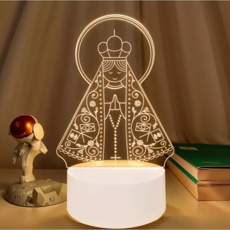 Luminária Led 3d Abajur Nossa Senhora Aparecida Coração Coreano urso 3 cores  Acrílico BIVOLT
