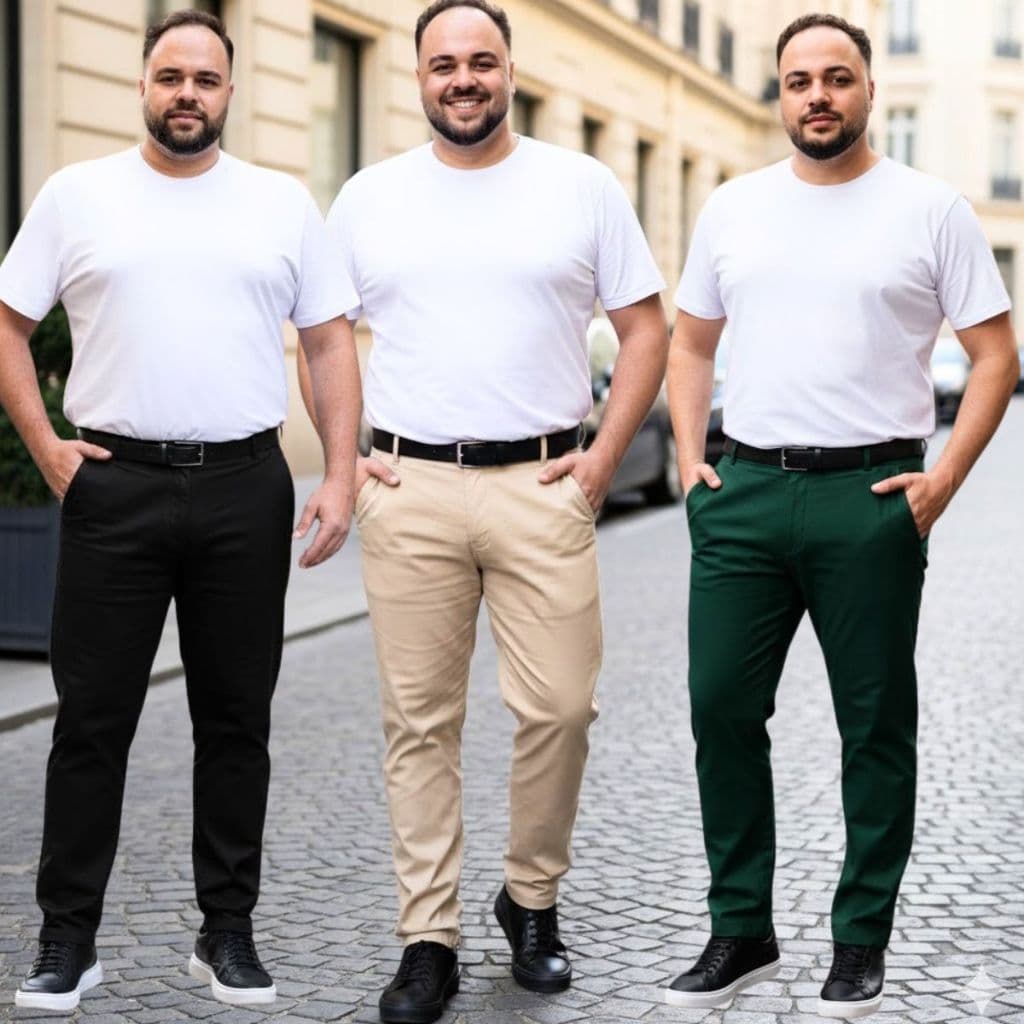Kit 3 Calças Plus Size Masculina Social Alfaiataria Sarja Lycra Colorida Alta Qualidade Tamanhos Especiais 50 52 54 56
