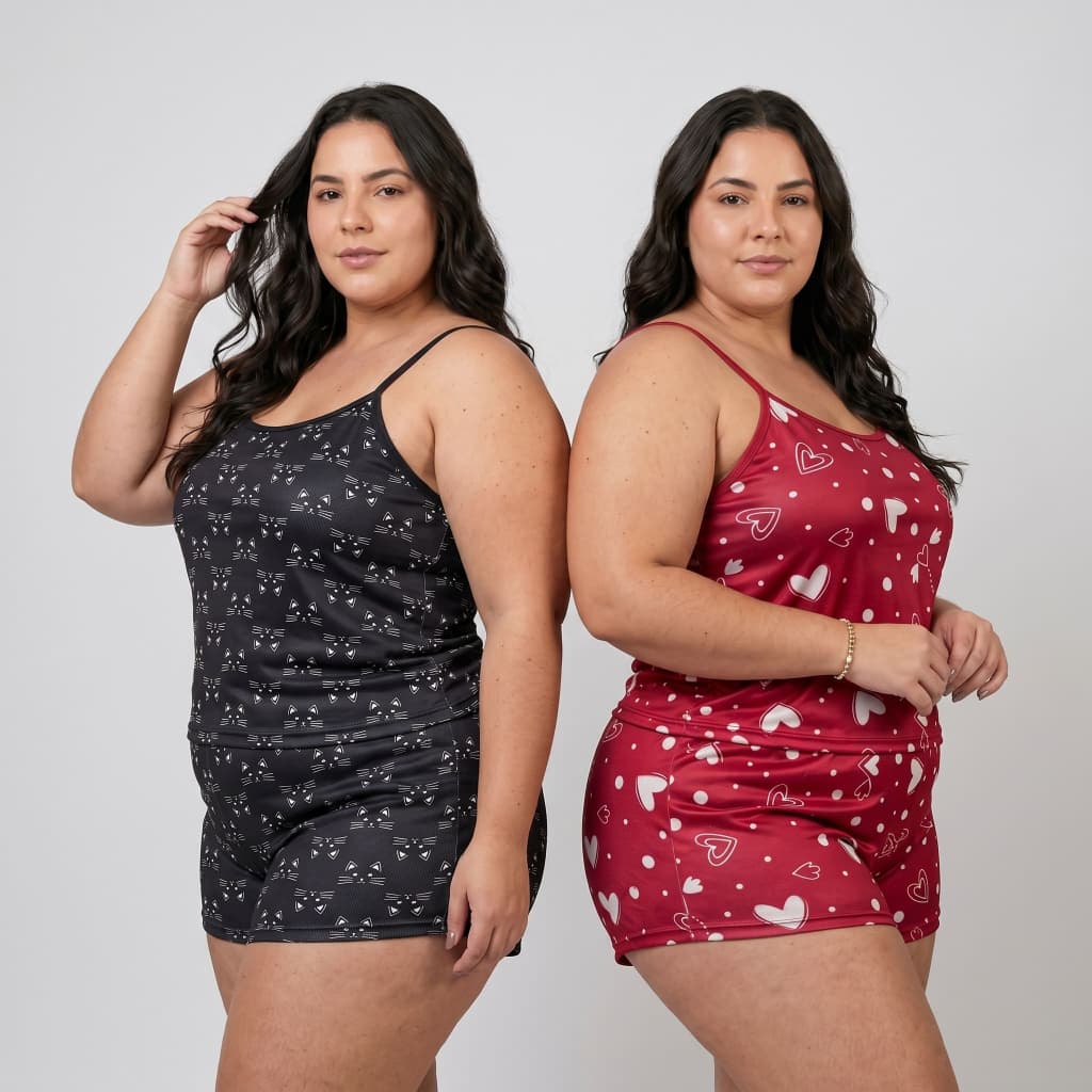 Kit 2 Baby Doll Plus Size Feminino Estampado – Short Doll Confortável em Microfibra,Leve e Macio