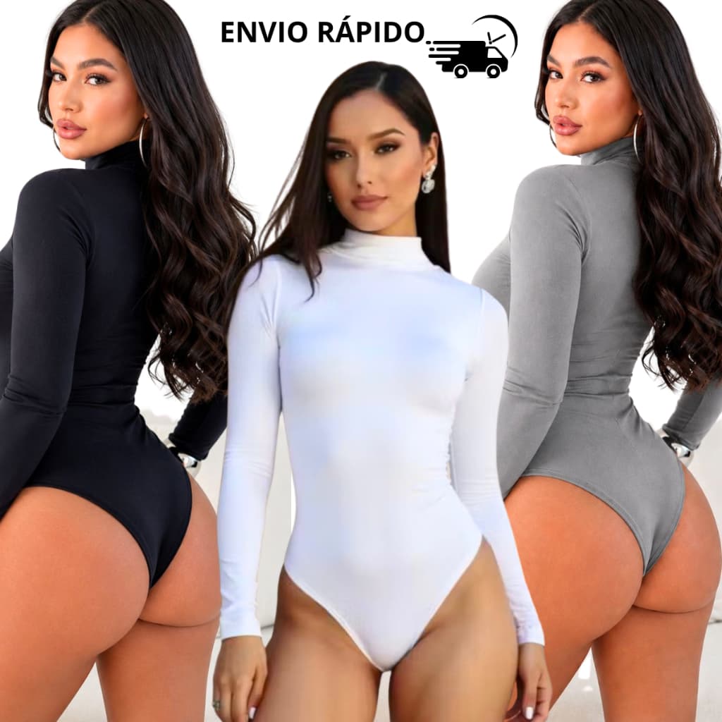 Body Feminino Gola Alta Manga Longa Suplex Premium Modelador Elegante Básico Chic