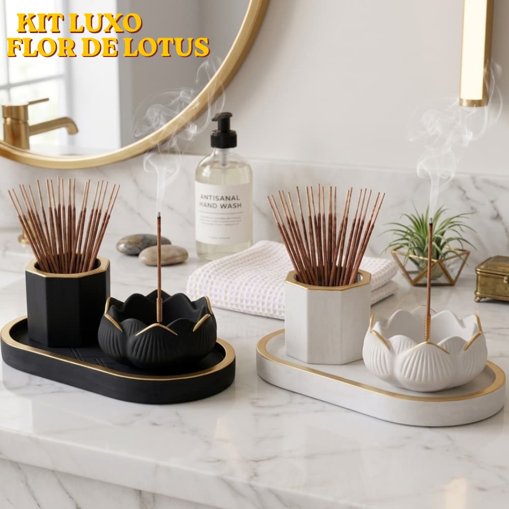 Incensário Porta Incenso Castiçal Flor de Lótus Decorativo | Bandeja Decorativa