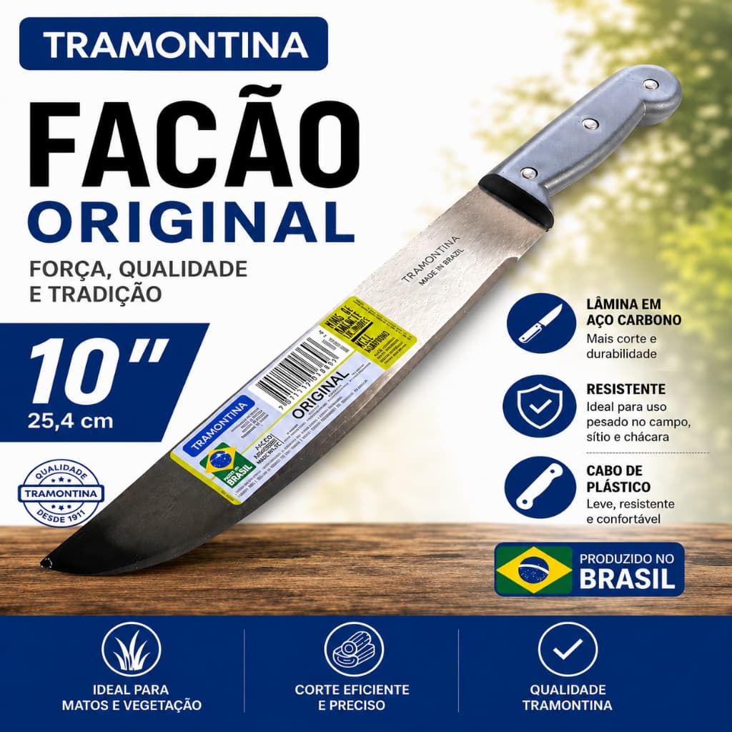 Facão Mato Galho Cana Tramontina Aço Carbono 25cm 10" Polegadas