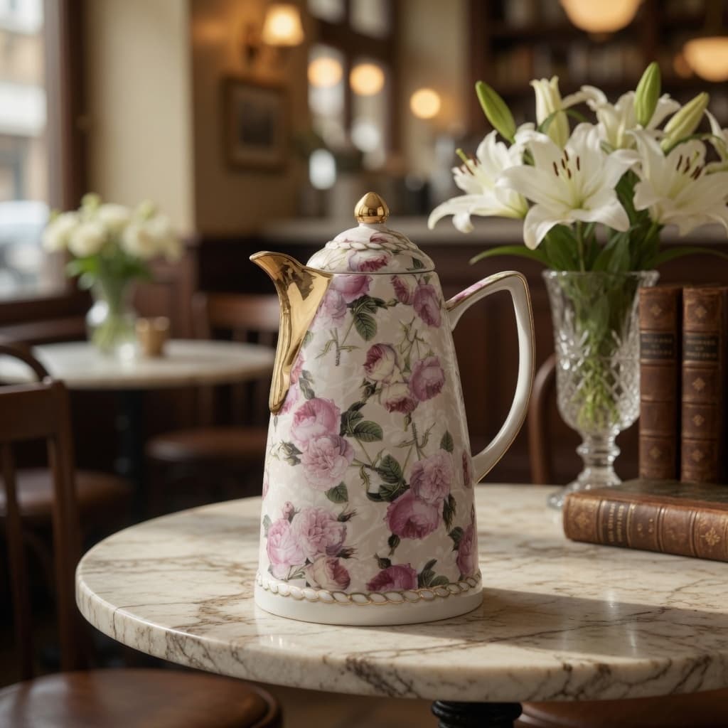 Garrafa Térmica de Porcelana com Estampa Floral – Ideal para Chá e Café