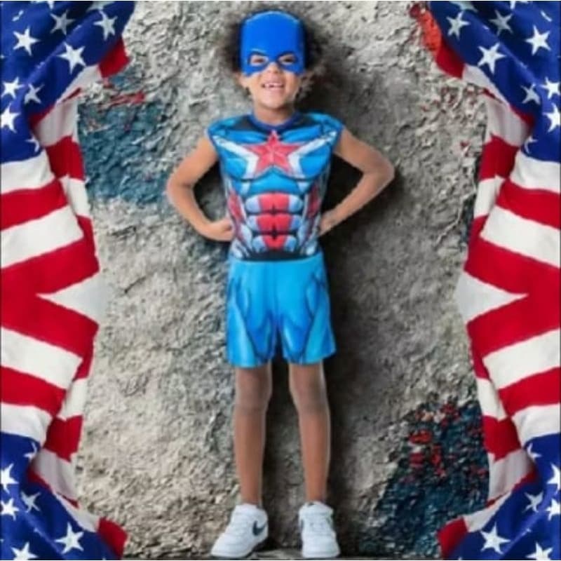 Fantasia Infantil Herói Capitão América Festa Carnaval Brincadeiras Eventos M