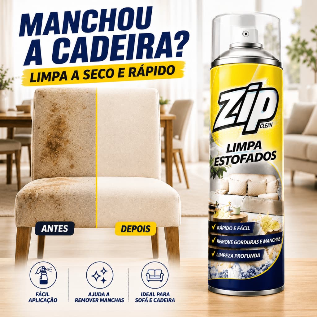 Limpa Estofados Zip Clean Spray Cadeira Estofada Almofada Remove Manchas Limpeza Profunda 300Ml