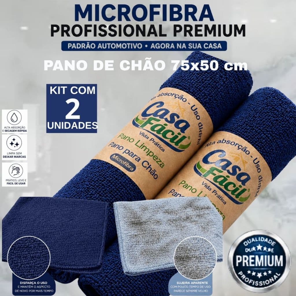 Kit 2 Pano  Magico de  Microfibra Pra Limpeza Pesada - Grande 75x50 -Pano Multiuso para Limpeza