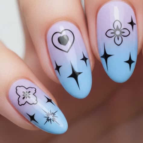 Adesivos de unha Preto Floral Coração Estrela Romantico alternativo gótico alt girl destaque Y2K