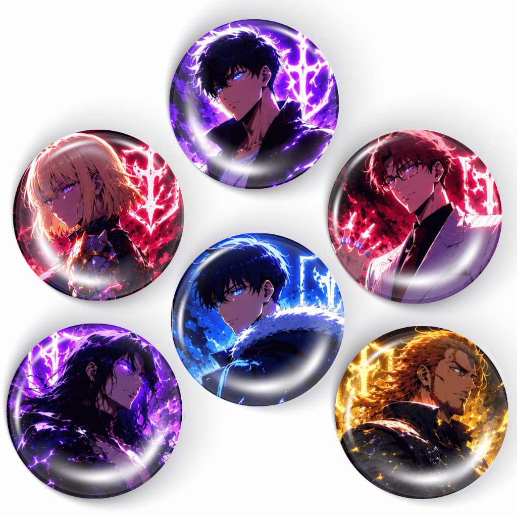 Kit 6 Bottons Solo Leveling Sung Jin-woo Anime Broche 3,8cm