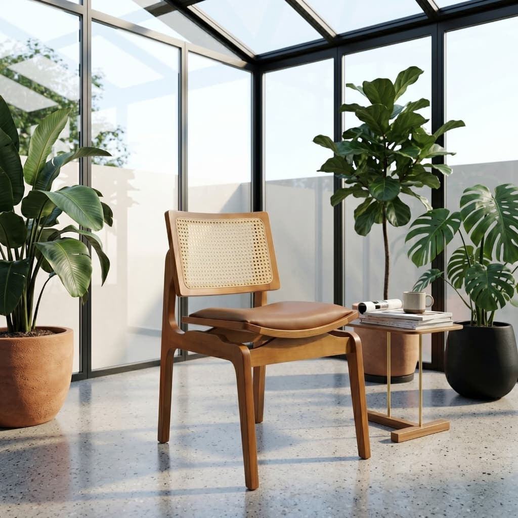 Kit c/ 2 Cadeiras Para Sala De Jantar 100% Madeira Maciça Couro Encosto Rattan