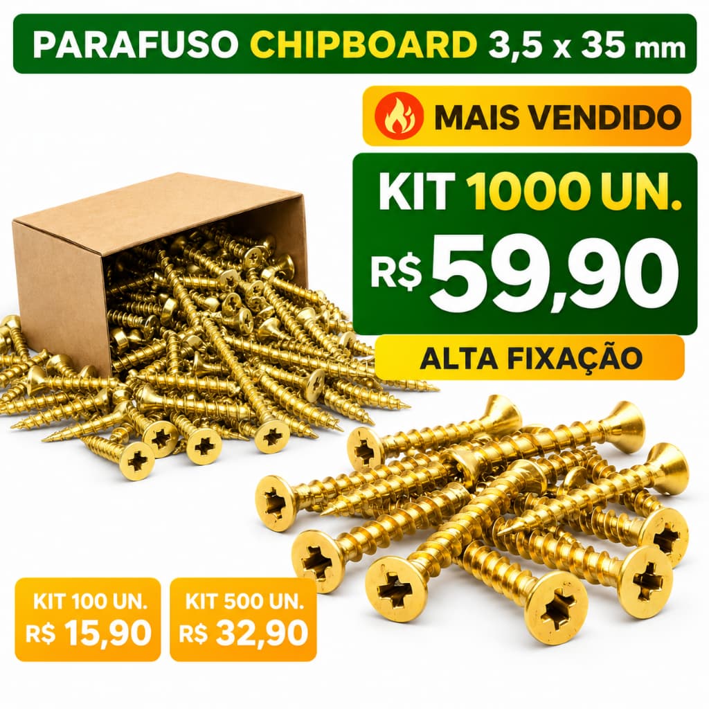 Parafuso Chipboard 3,5x35 Madeira MDF  – Kit 1000 500 100 Un Alta Fixação Profissional