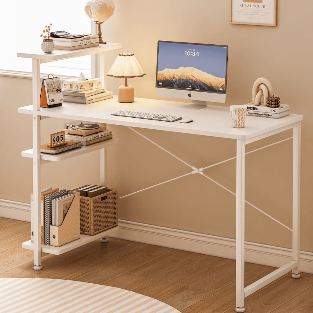 Escrivaninha Mesa Office Estilo Industrial, Mesa de Estudo Minimalista com Repisas Laterais, Mesa de Trabalho para Home