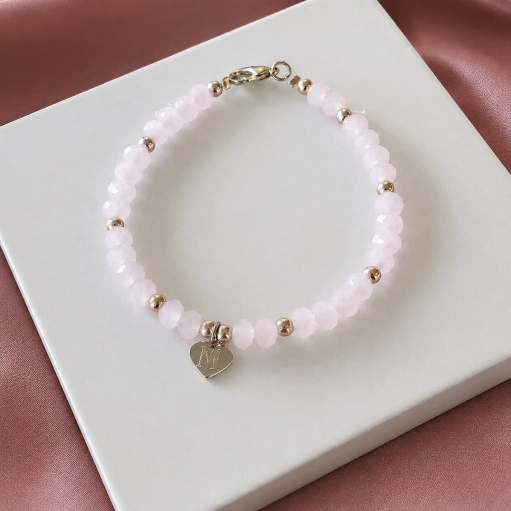 Pulseira de Cristal Infantil Menina Com Berloque Coração Letra Inicial Do Nome Banhado A Prata 925