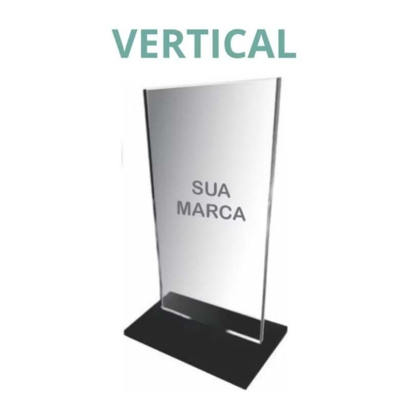 Kit 35 displays em acrílico 2mm medindo 9cm de altura por 14 cm de largura adesivado conforme arte enviado pelo cliente