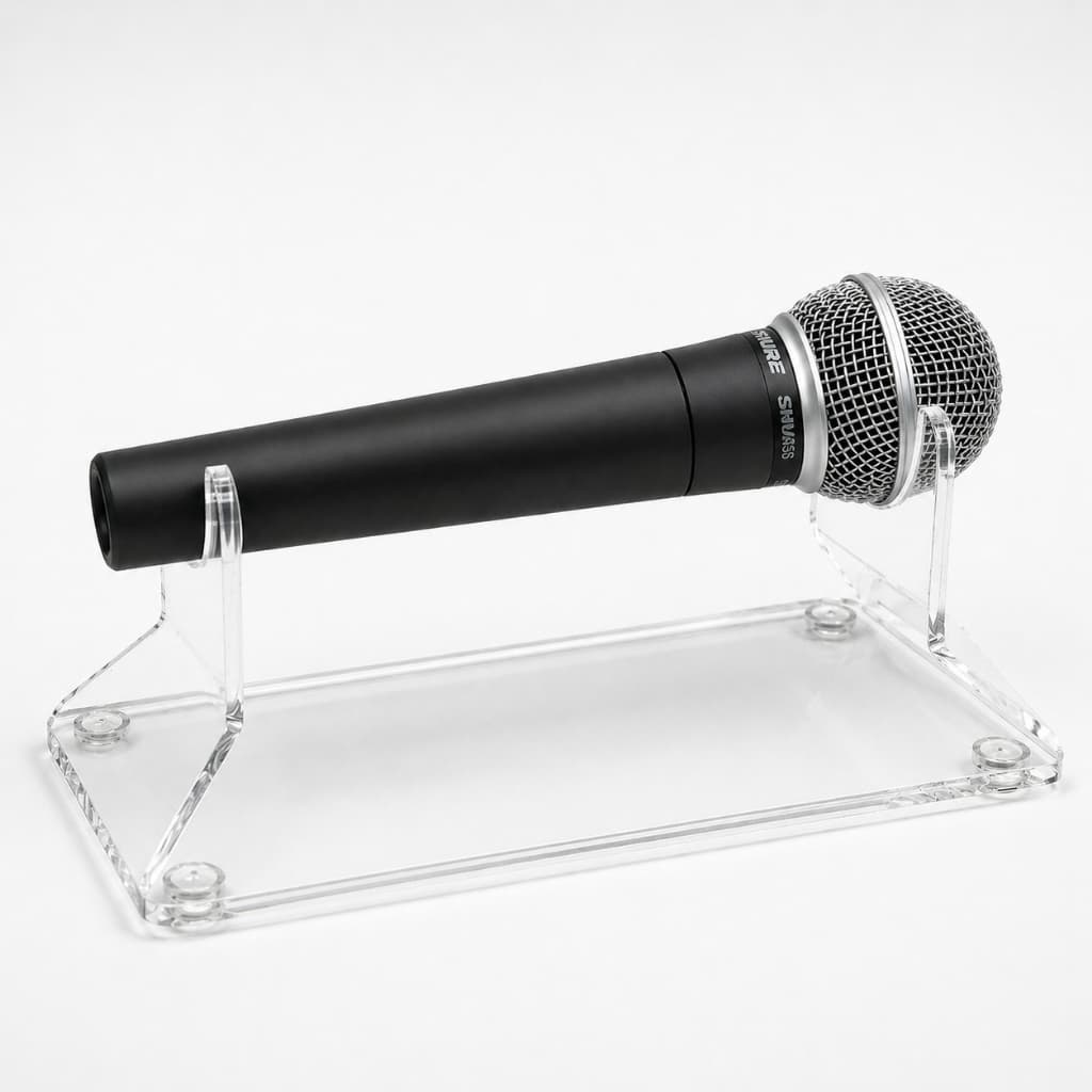 Suporte Expositor de mesa e balcão de Microfone em Acrílico