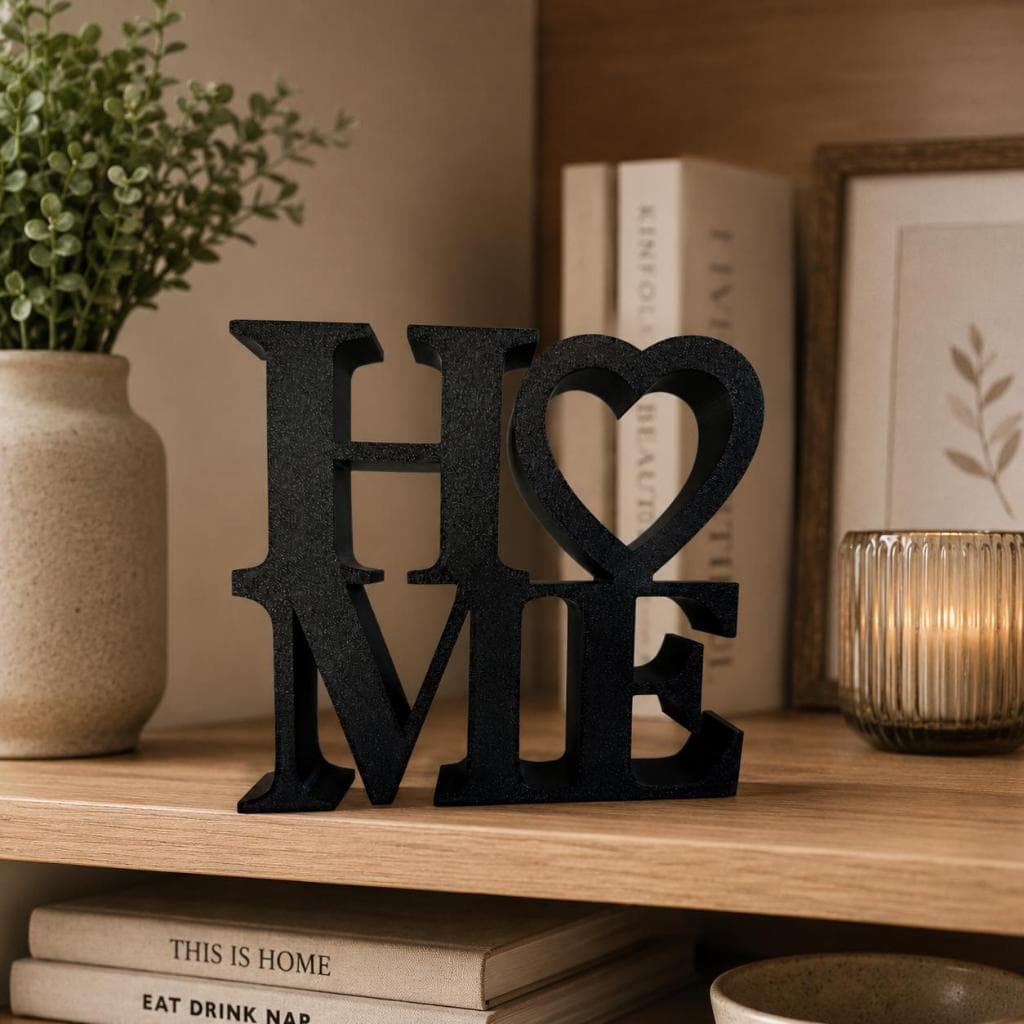 Enfeite decorativo letreiro HOME 3D Preto ou Branco Para Mesa Estante Decoração Casa Enfeite Moderno
