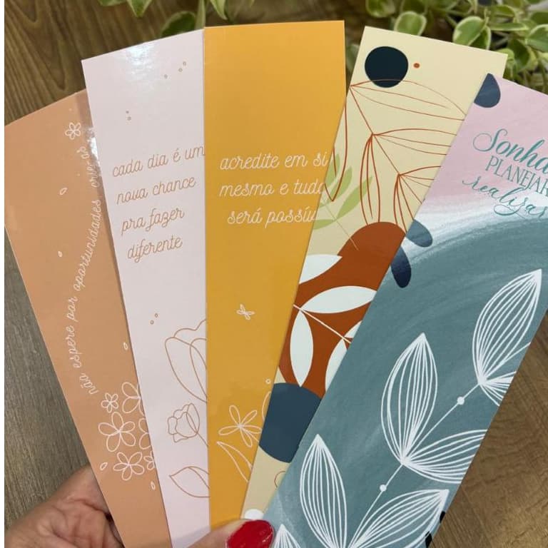 Kit com 5 cartões marca páginas Coleção Sonhar, planejar, realizar
