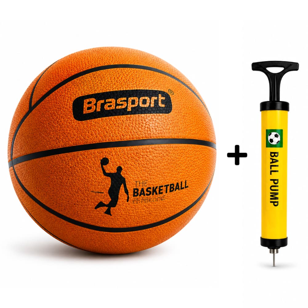Bola de Basquete Tamanho Oficial Nº 7 Brásport Alta Durabilidade Quadra Indoor Outdoor + Bomba