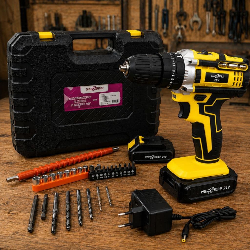 Furadeira Parafusadeira de Impacto 21V com 2 Baterias Kit Completo