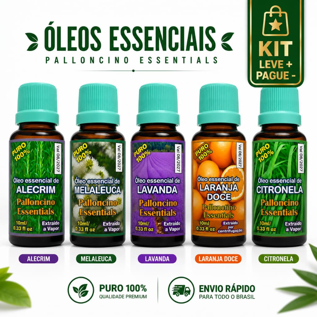 Kit Óleo Essencial Natural 10ml Lavanda Alecrim Melaleuca Citronela Laranja Doce Puro Aromaterapia