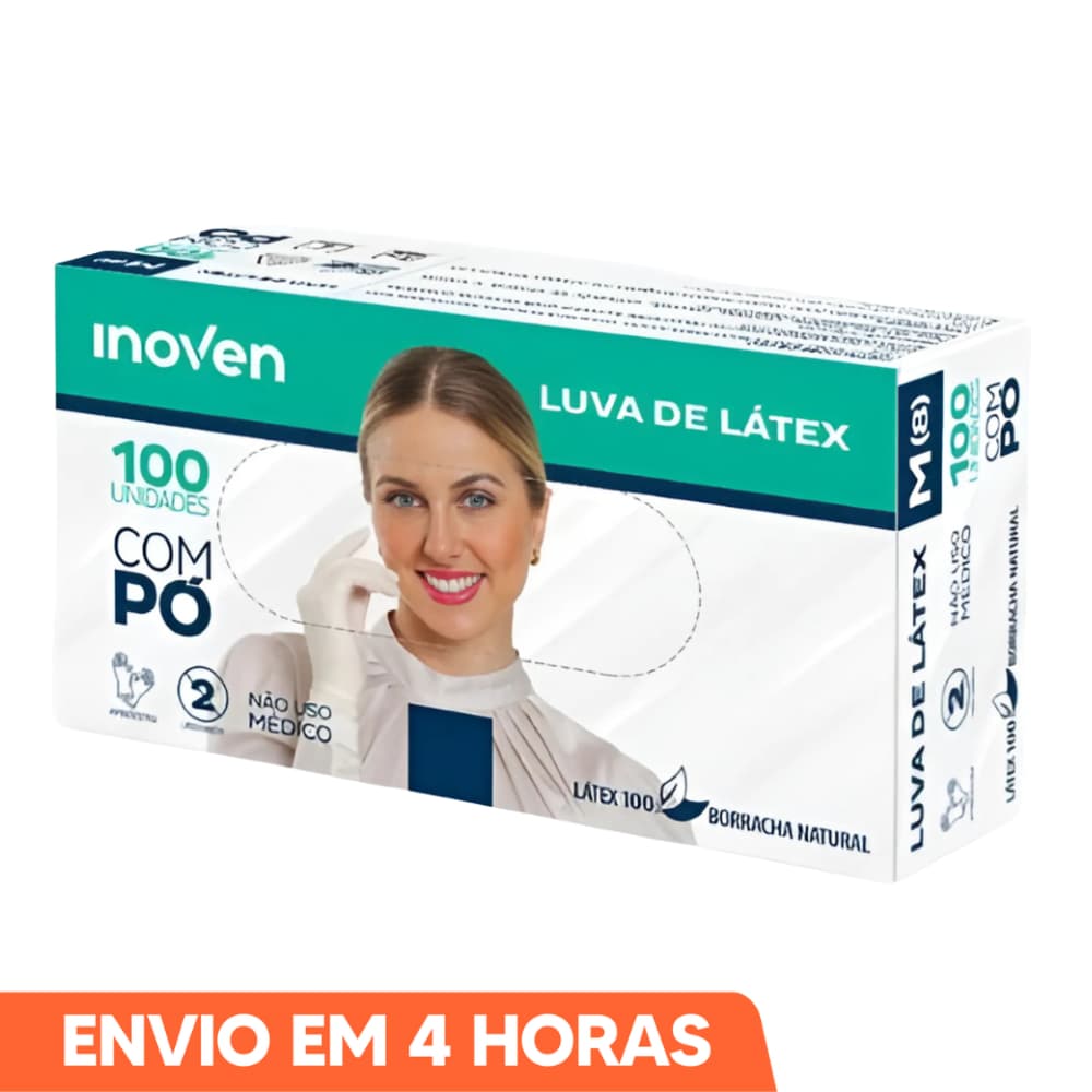 Luva de Látex Descartável Branca Com Pó 100un Inoven