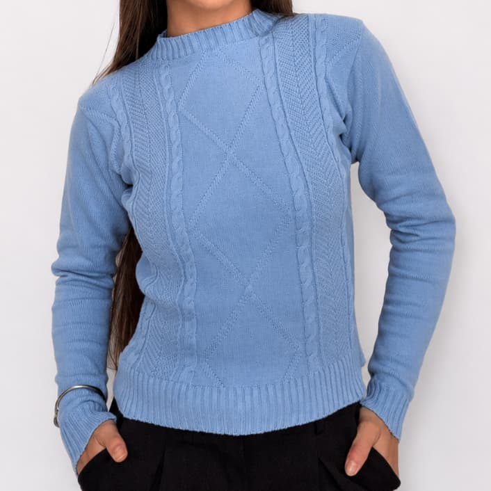 Blusa Tricot Modal Feminina Trança Canelada Elegante Ajustada Manga Longa Confortável Premium