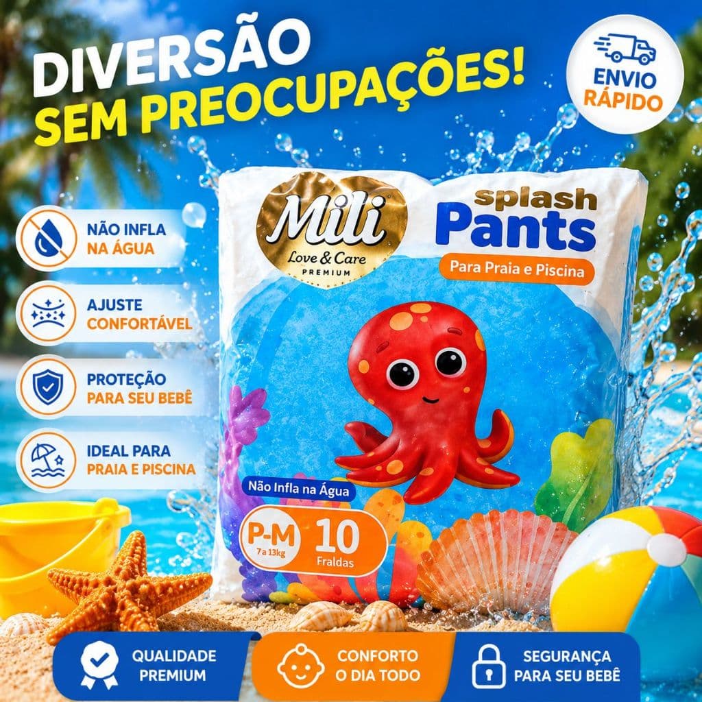 Fralda Piscina Bebê Não Incha na Água Mili Splash Pants P/M 10un Praia e Piscina