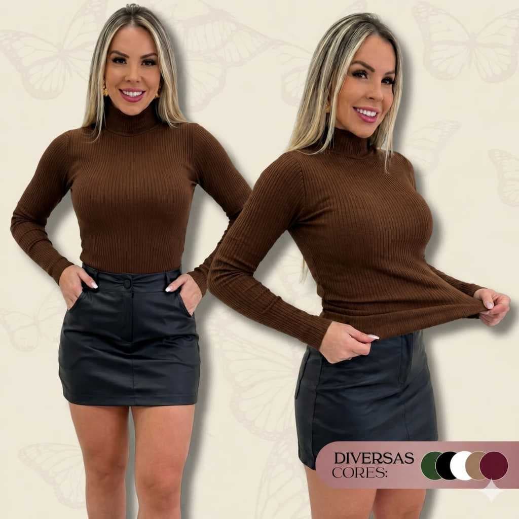 Cacharrel Gola Alta Ribana Flanelada Segunda Pele Blusa de Frio Feminina